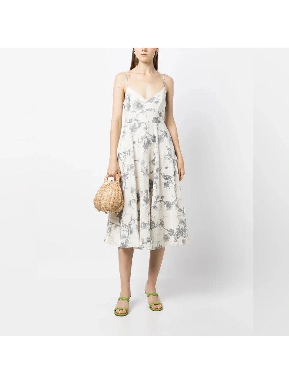 Zimmermann Wonderland Picnic Linen Midi Dress Keira Navy Gray Toile Size US 6